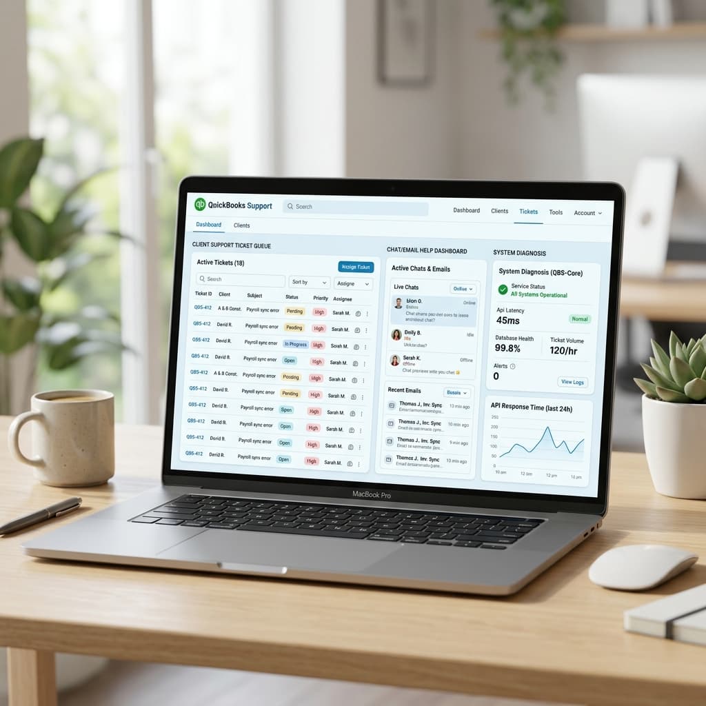 QuickBooks Support Dashboard Mockup