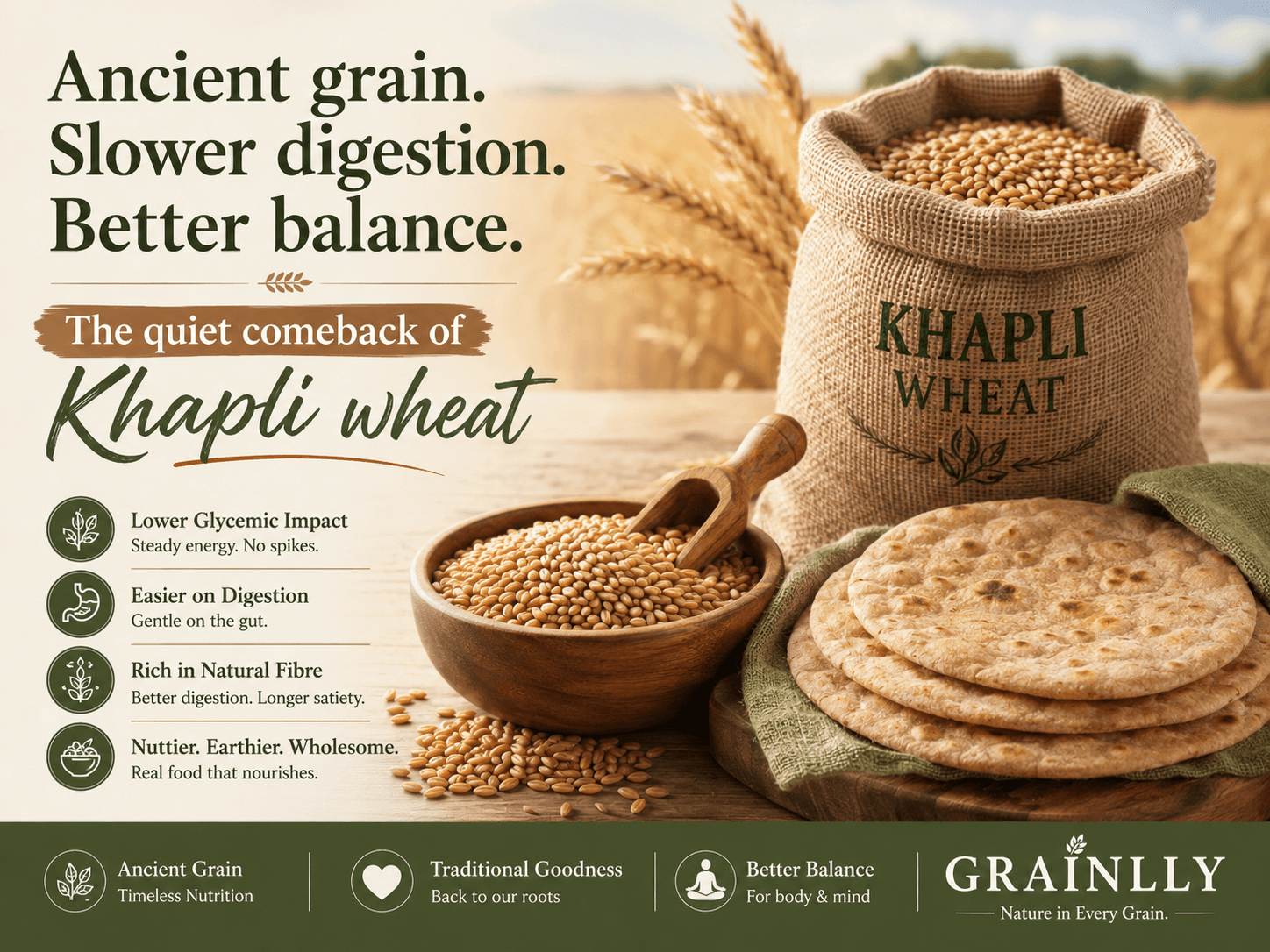 Ancient grain. Slower digestion. Better balance. The quiet comeback of Khapli wheat
